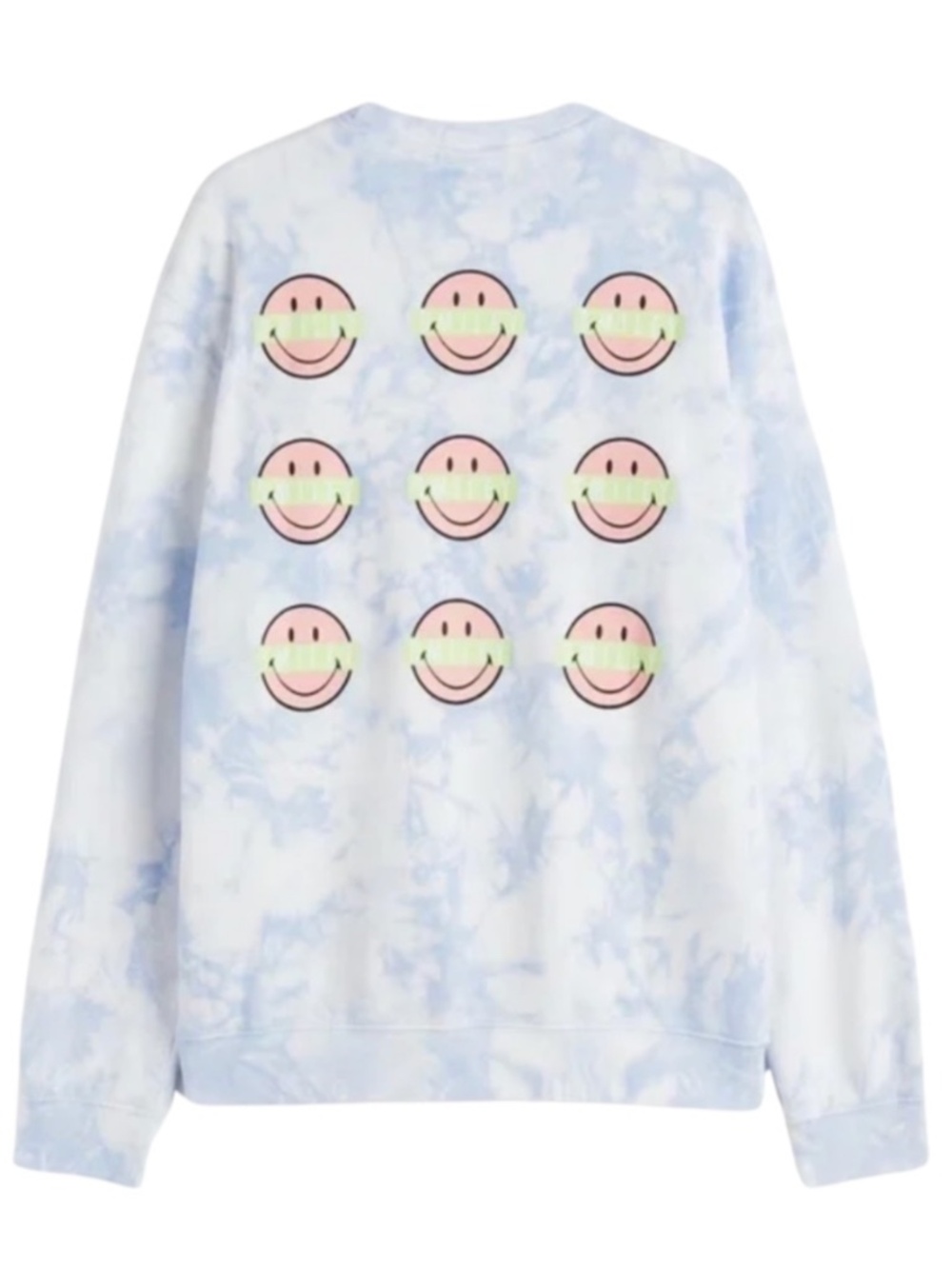 Smiley x H&M Light Blue Tie-Dye Sweatshirt with Smiley Faces – Large GUC